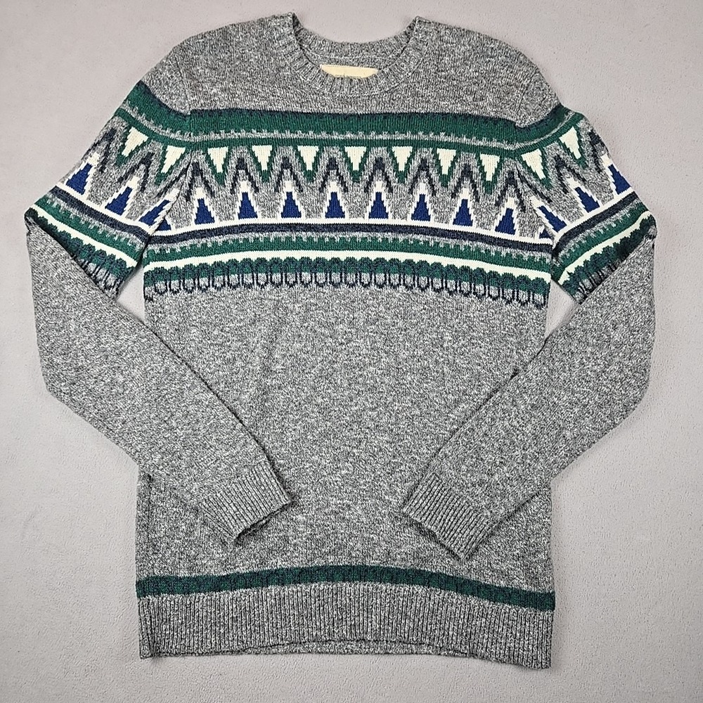 Hollister Sweater Gray‎ Navy & Green Patterned SIZE MEDIUM